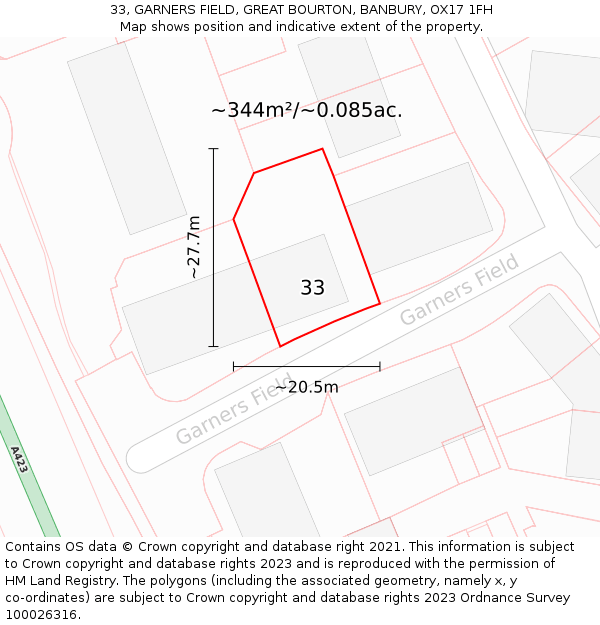 33, GARNERS FIELD, GREAT BOURTON, BANBURY, OX17 1FH: Plot and title map