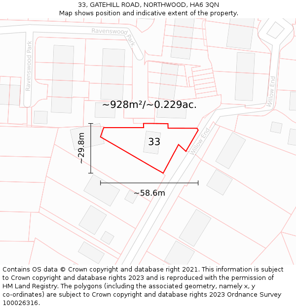 33, GATEHILL ROAD, NORTHWOOD, HA6 3QN: Plot and title map