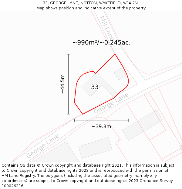 33, GEORGE LANE, NOTTON, WAKEFIELD, WF4 2NL: Plot and title map