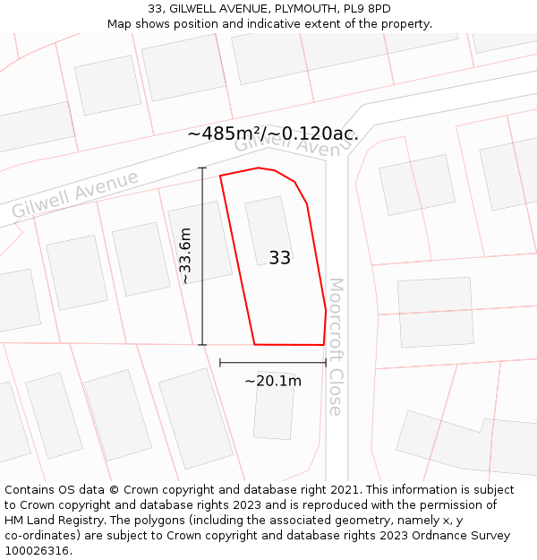 33, GILWELL AVENUE, PLYMOUTH, PL9 8PD: Plot and title map