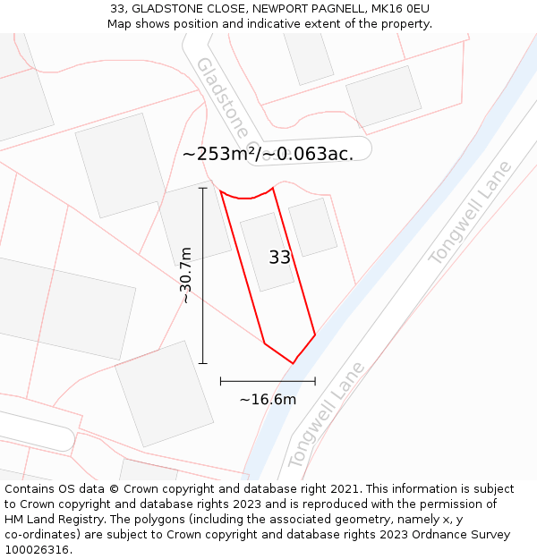 33, GLADSTONE CLOSE, NEWPORT PAGNELL, MK16 0EU: Plot and title map