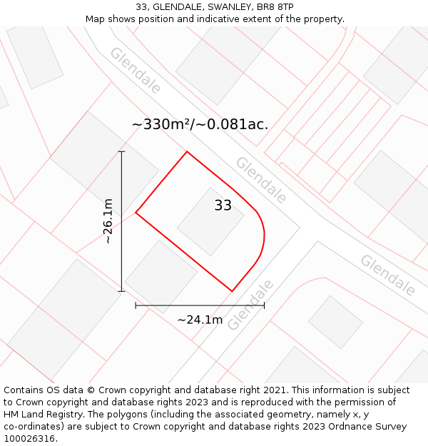 33, GLENDALE, SWANLEY, BR8 8TP: Plot and title map