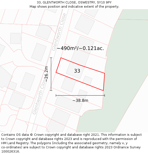 33, GLENTWORTH CLOSE, OSWESTRY, SY10 9PY: Plot and title map