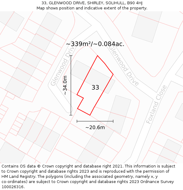 33, GLENWOOD DRIVE, SHIRLEY, SOLIHULL, B90 4HJ: Plot and title map