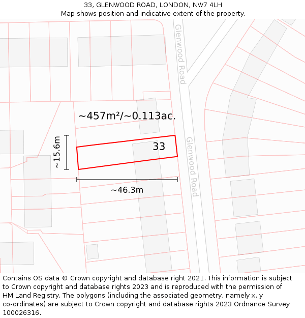 33, GLENWOOD ROAD, LONDON, NW7 4LH: Plot and title map