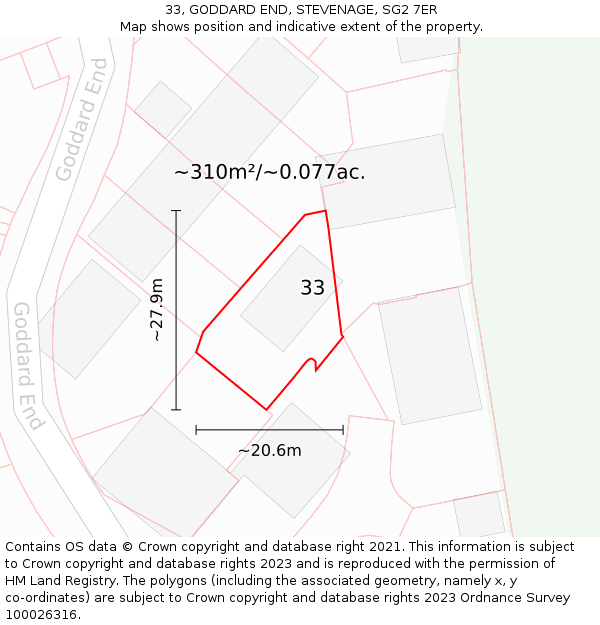 33, GODDARD END, STEVENAGE, SG2 7ER: Plot and title map