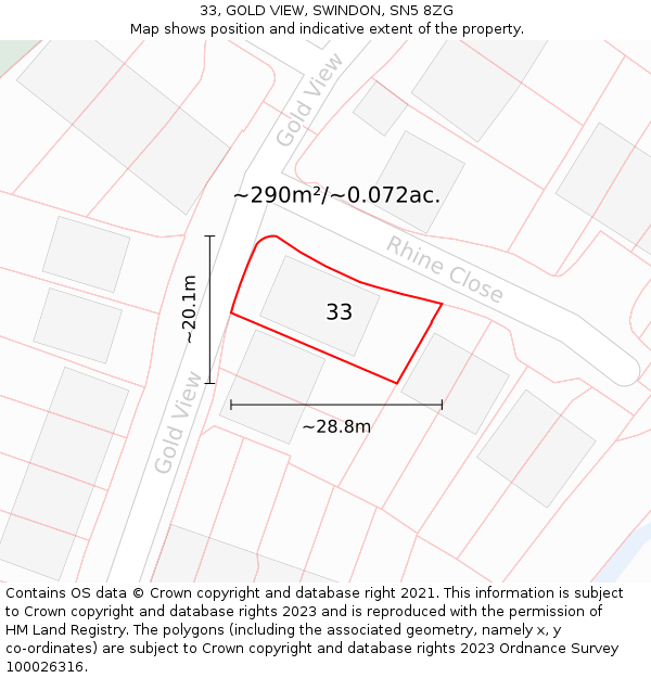 33, GOLD VIEW, SWINDON, SN5 8ZG: Plot and title map