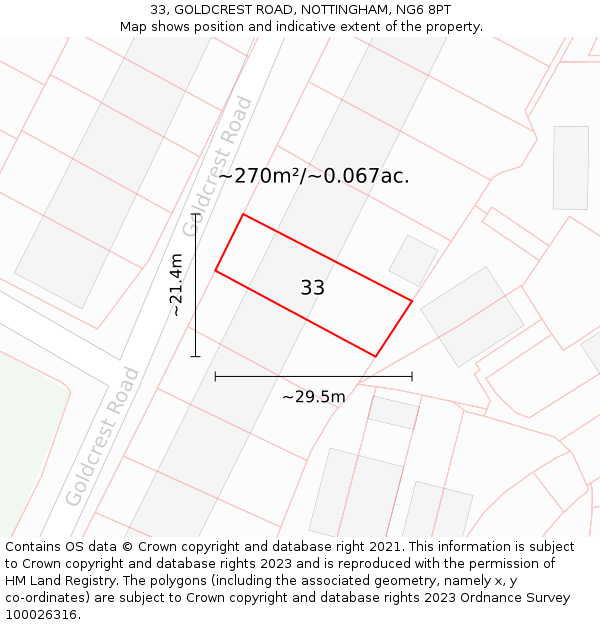 33, GOLDCREST ROAD, NOTTINGHAM, NG6 8PT: Plot and title map