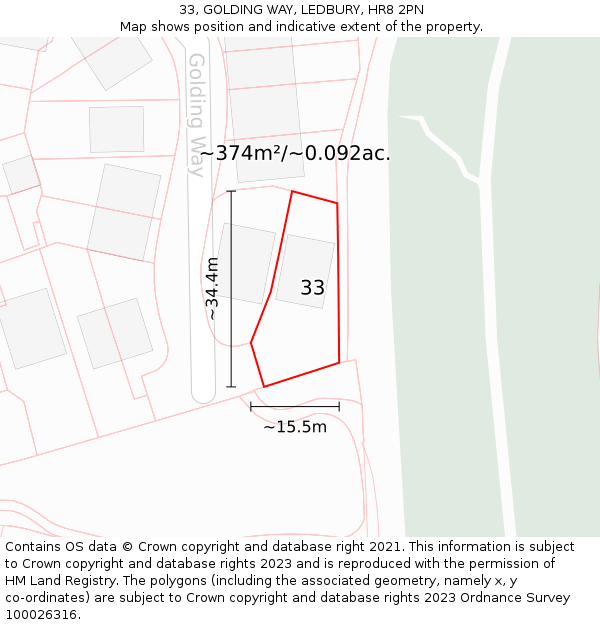 33, GOLDING WAY, LEDBURY, HR8 2PN: Plot and title map