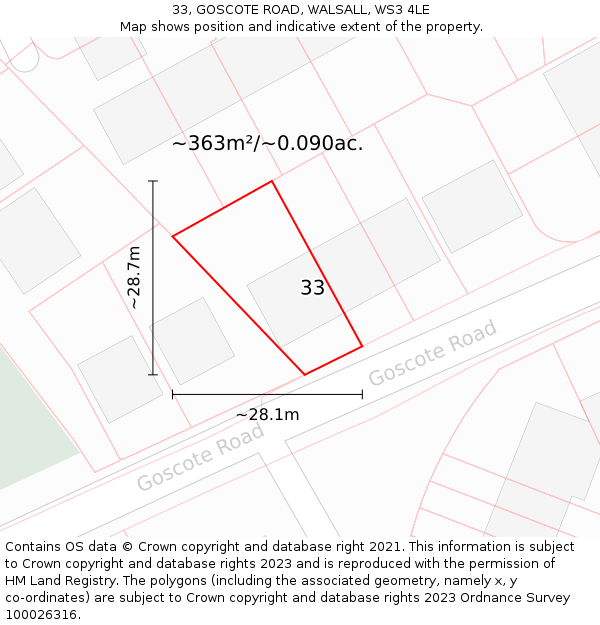 33, GOSCOTE ROAD, WALSALL, WS3 4LE: Plot and title map