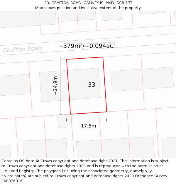 33, GRAFTON ROAD, CANVEY ISLAND, SS8 7BT: Plot and title map