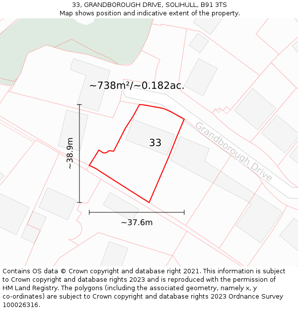 33, GRANDBOROUGH DRIVE, SOLIHULL, B91 3TS: Plot and title map