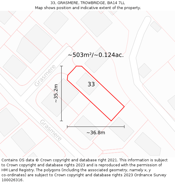 33, GRASMERE, TROWBRIDGE, BA14 7LL: Plot and title map