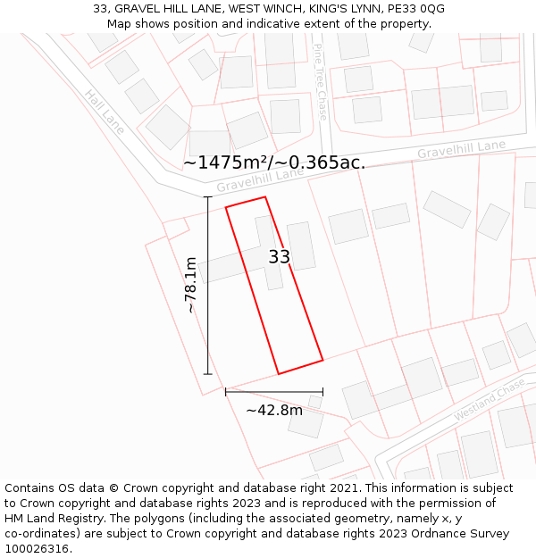 33, GRAVEL HILL LANE, WEST WINCH, KING'S LYNN, PE33 0QG: Plot and title map