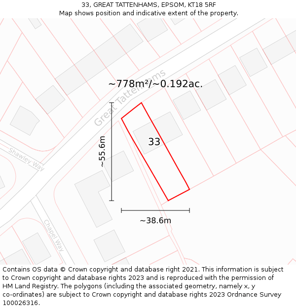 33, GREAT TATTENHAMS, EPSOM, KT18 5RF: Plot and title map