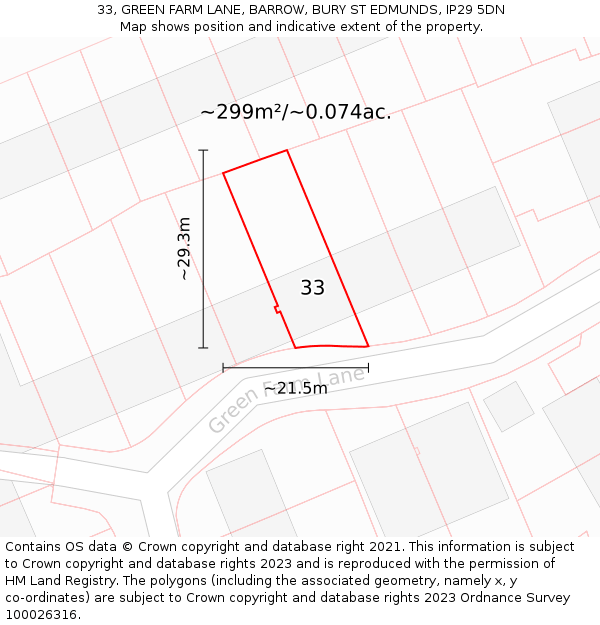 33, GREEN FARM LANE, BARROW, BURY ST EDMUNDS, IP29 5DN: Plot and title map