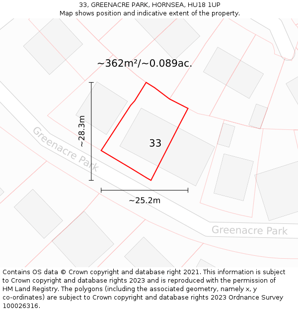 33, GREENACRE PARK, HORNSEA, HU18 1UP: Plot and title map