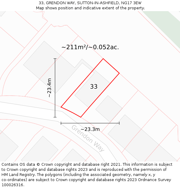 33, GRENDON WAY, SUTTON-IN-ASHFIELD, NG17 3EW: Plot and title map