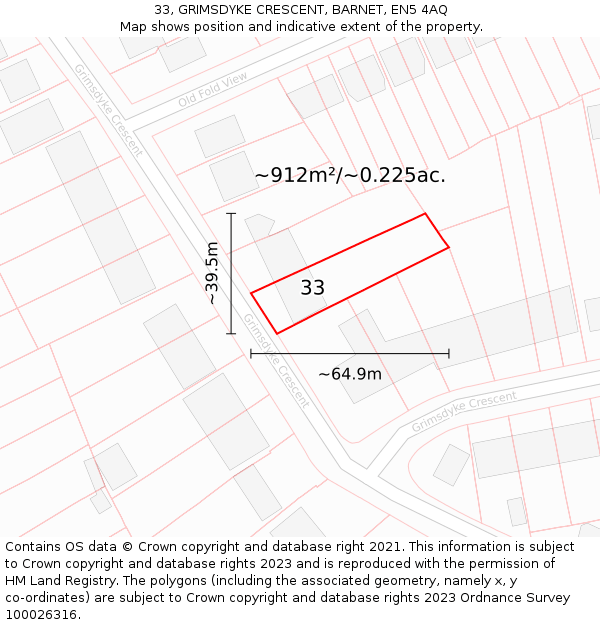 33, GRIMSDYKE CRESCENT, BARNET, EN5 4AQ: Plot and title map