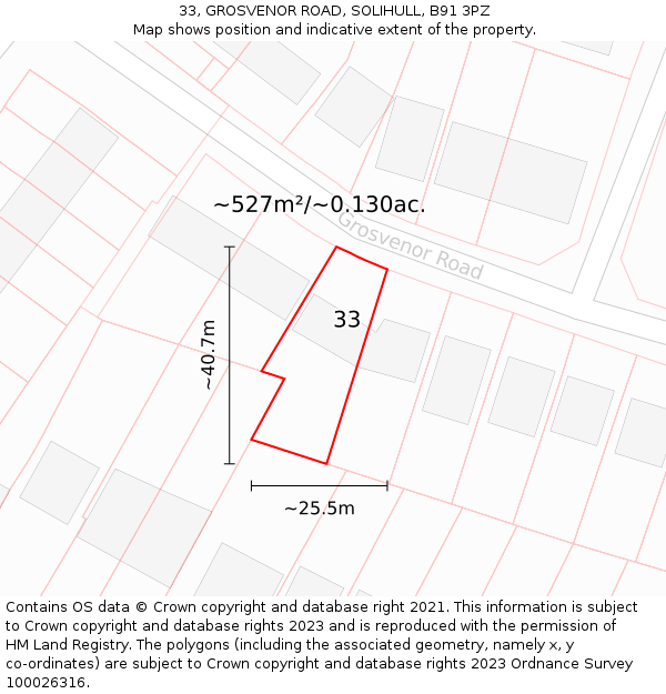 33, GROSVENOR ROAD, SOLIHULL, B91 3PZ: Plot and title map