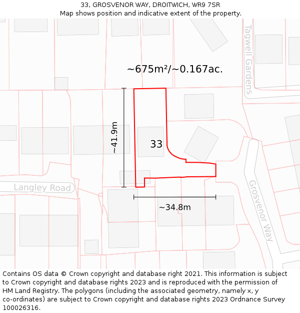 33, GROSVENOR WAY, DROITWICH, WR9 7SR: Plot and title map