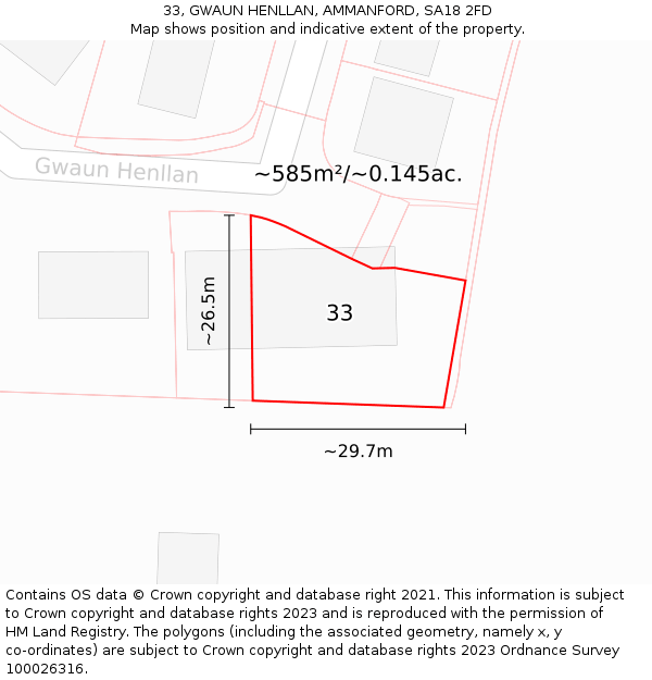 33, GWAUN HENLLAN, AMMANFORD, SA18 2FD: Plot and title map