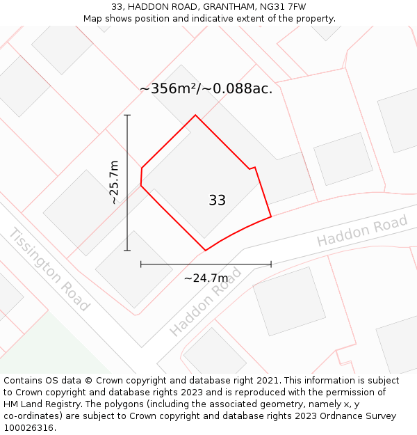 33, HADDON ROAD, GRANTHAM, NG31 7FW: Plot and title map