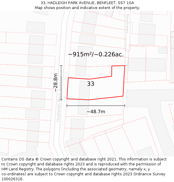 33, HADLEIGH PARK AVENUE, BENFLEET, SS7 1SA: Plot and title map