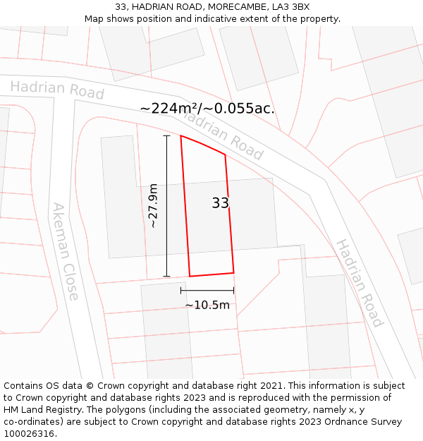 33, HADRIAN ROAD, MORECAMBE, LA3 3BX: Plot and title map