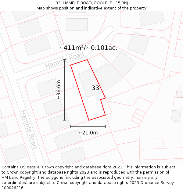 33, HAMBLE ROAD, POOLE, BH15 3NJ: Plot and title map