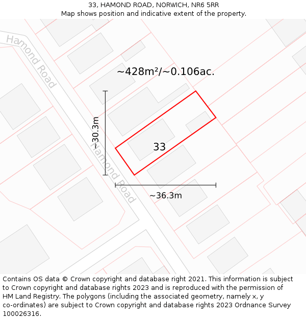 33, HAMOND ROAD, NORWICH, NR6 5RR: Plot and title map