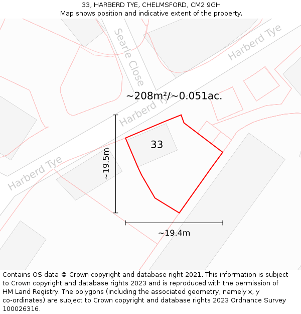 33, HARBERD TYE, CHELMSFORD, CM2 9GH: Plot and title map