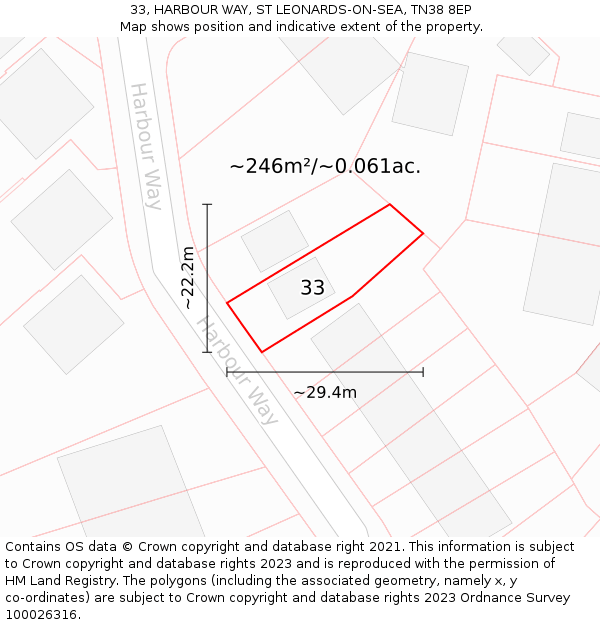 33, HARBOUR WAY, ST LEONARDS-ON-SEA, TN38 8EP: Plot and title map