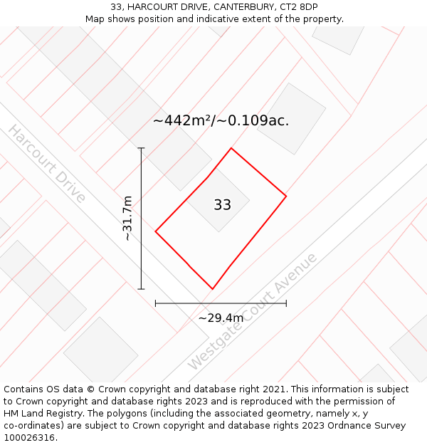 33, HARCOURT DRIVE, CANTERBURY, CT2 8DP: Plot and title map