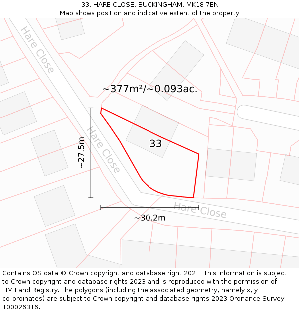 33, HARE CLOSE, BUCKINGHAM, MK18 7EN: Plot and title map