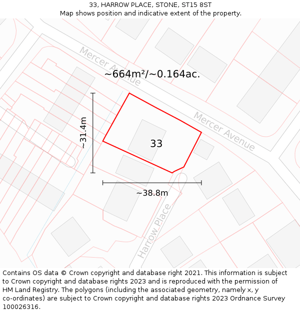 33, HARROW PLACE, STONE, ST15 8ST: Plot and title map