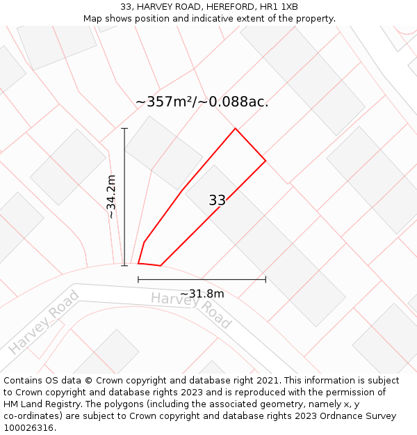 33, HARVEY ROAD, HEREFORD, HR1 1XB: Plot and title map