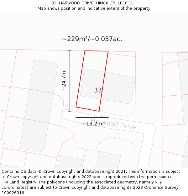 33, HARWOOD DRIVE, HINCKLEY, LE10 1UH: Plot and title map