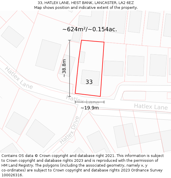 33, HATLEX LANE, HEST BANK, LANCASTER, LA2 6EZ: Plot and title map