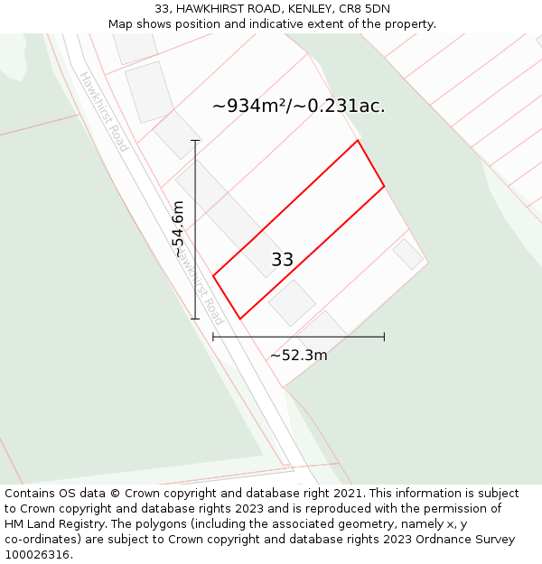 33, HAWKHIRST ROAD, KENLEY, CR8 5DN: Plot and title map
