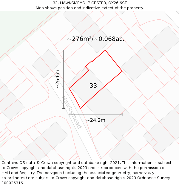 33, HAWKSMEAD, BICESTER, OX26 6ST: Plot and title map