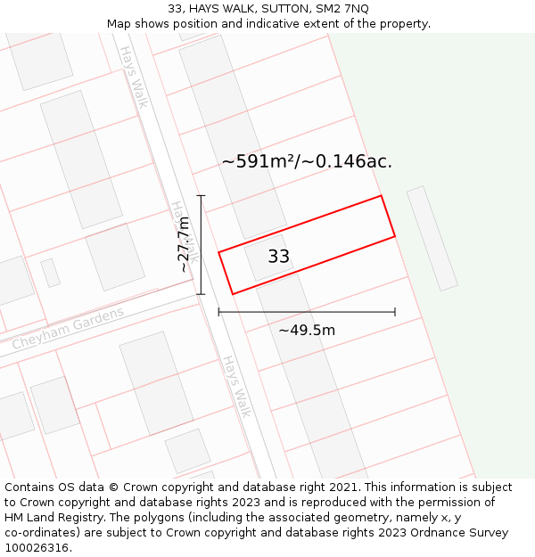 33, HAYS WALK, SUTTON, SM2 7NQ: Plot and title map