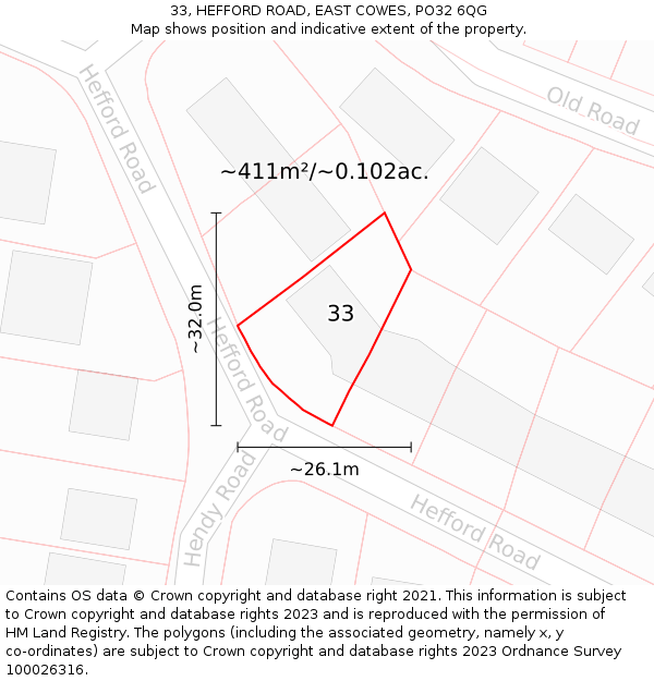 33, HEFFORD ROAD, EAST COWES, PO32 6QG: Plot and title map