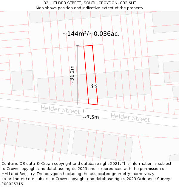 33, HELDER STREET, SOUTH CROYDON, CR2 6HT: Plot and title map