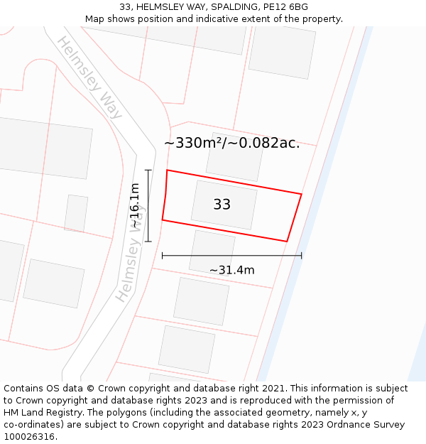 33, HELMSLEY WAY, SPALDING, PE12 6BG: Plot and title map