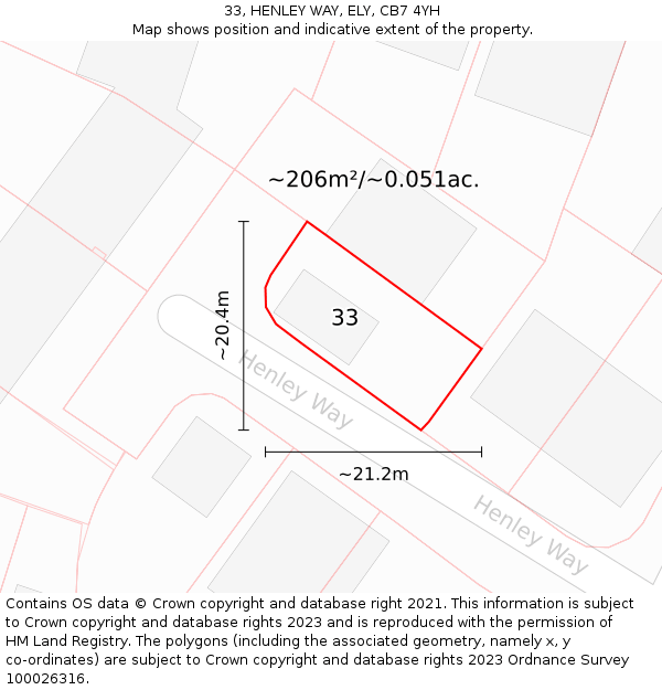 33, HENLEY WAY, ELY, CB7 4YH: Plot and title map