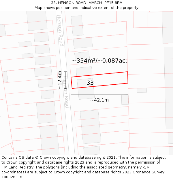 33, HENSON ROAD, MARCH, PE15 8BA: Plot and title map