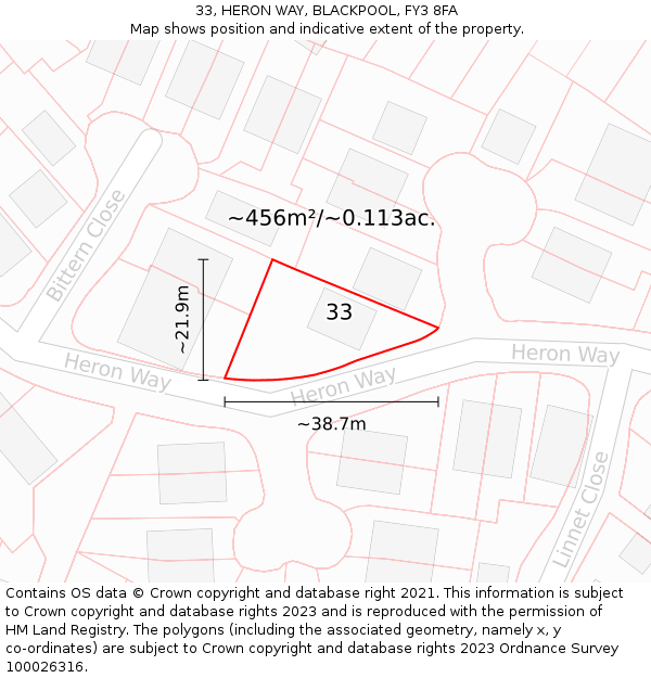 33, HERON WAY, BLACKPOOL, FY3 8FA: Plot and title map