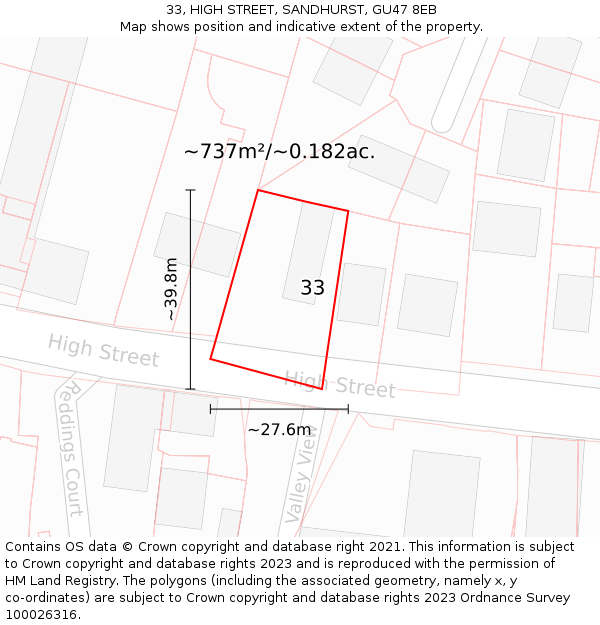 33, HIGH STREET, SANDHURST, GU47 8EB: Plot and title map