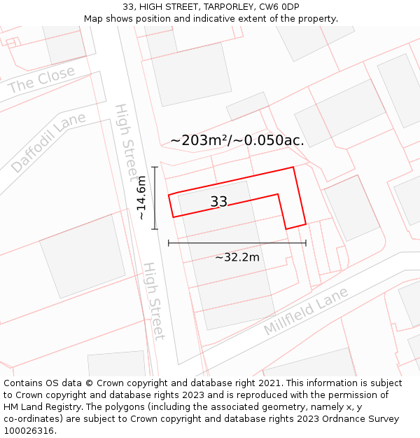 33, HIGH STREET, TARPORLEY, CW6 0DP: Plot and title map